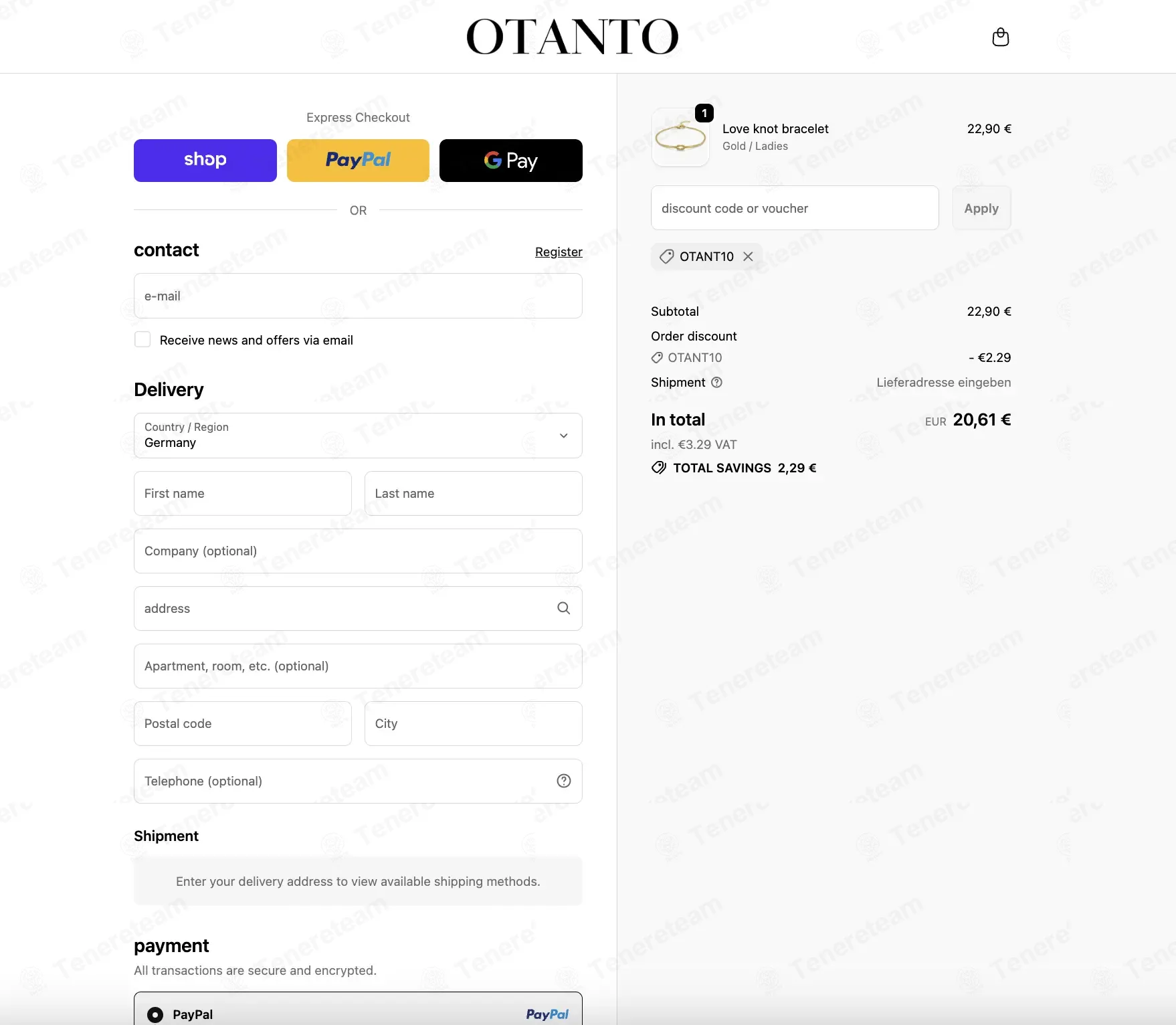 Otanto DE coupon code: 10% off with OTANT10. Tested and valid as 3 weeks ago.