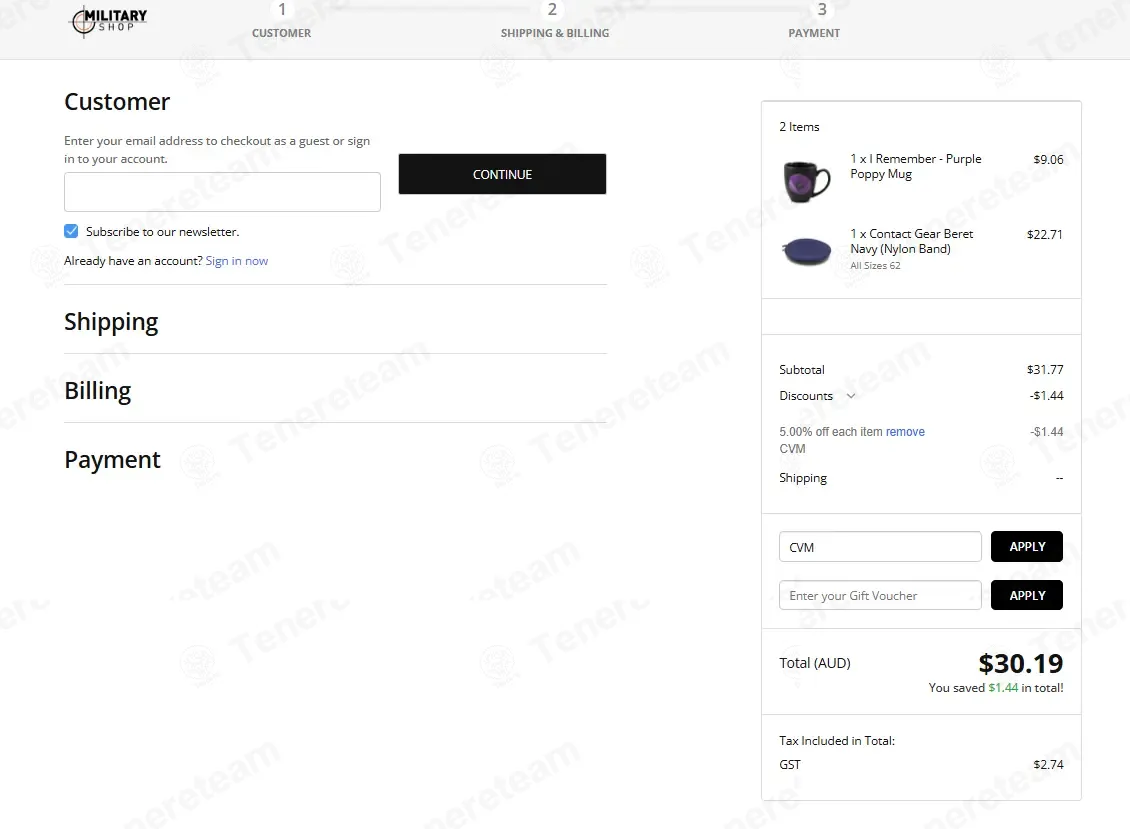 Military Shop coupon code: 5% off with CVM. Tested and valid as 1 month ago.