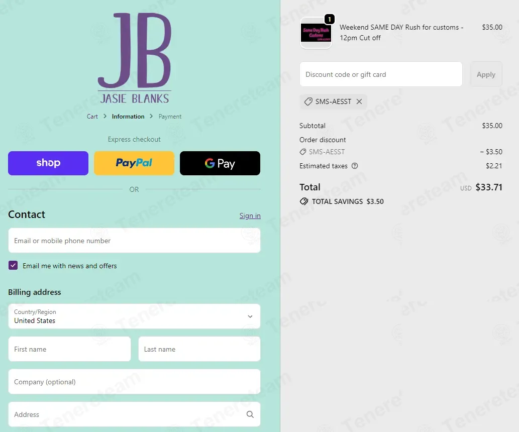 Jasie Blanks coupon code: 10% off with SMS-AESST. Tested and valid as 3 weeks ago.