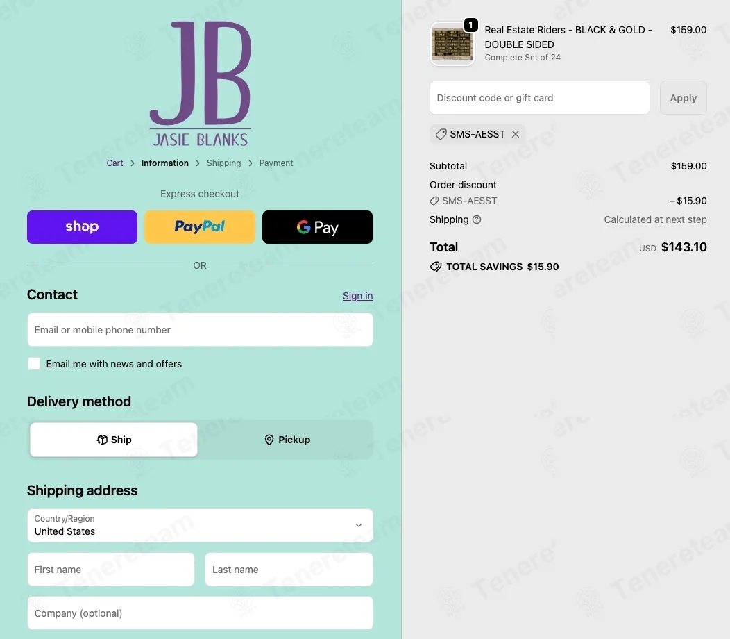 Jasie Blanks coupon code: 10% off with SMS-AESST. Tested and valid as 3 weeks ago.