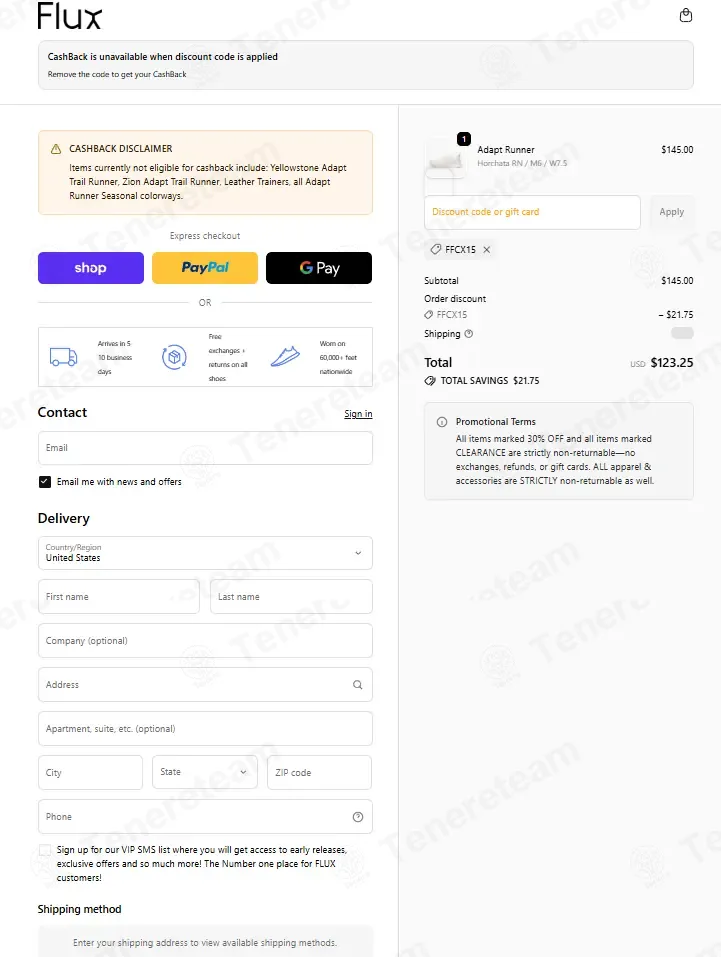Flux Footwear coupon code: 15% off with FFCX15. Tested and valid as 2 weeks ago.