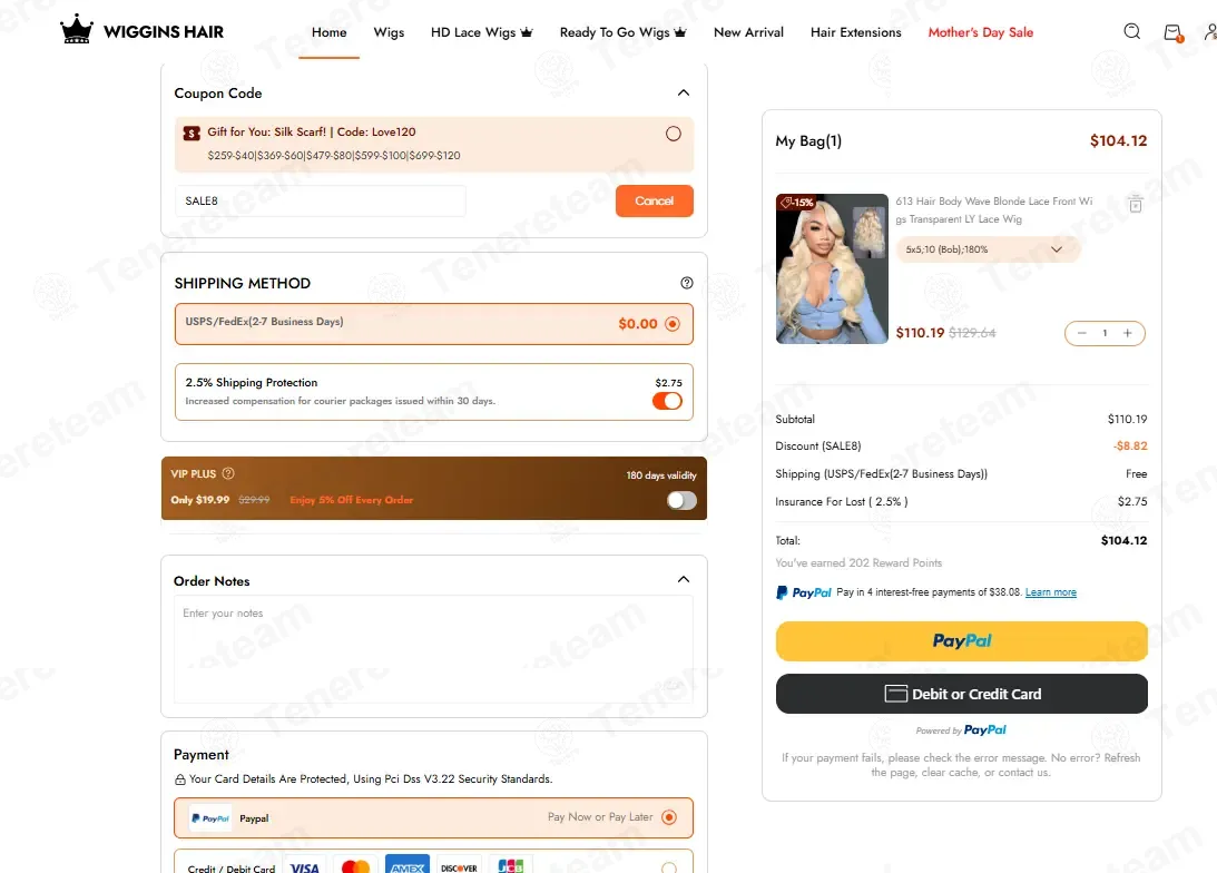 Wiggins Hair coupon code: 8% off with SALE8. Tested and valid as 1 month ago.