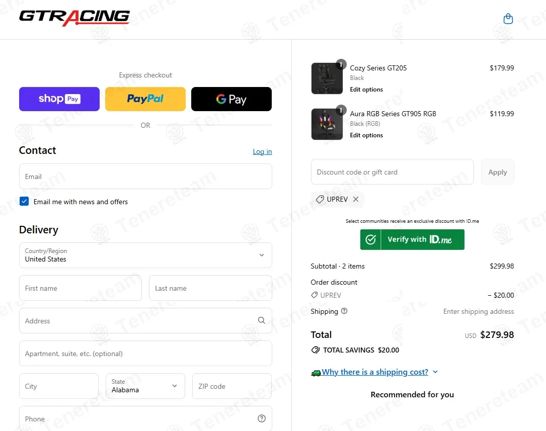 Gtracing coupon code: $20 off with UPREV. Tested and valid as 7 months ago.