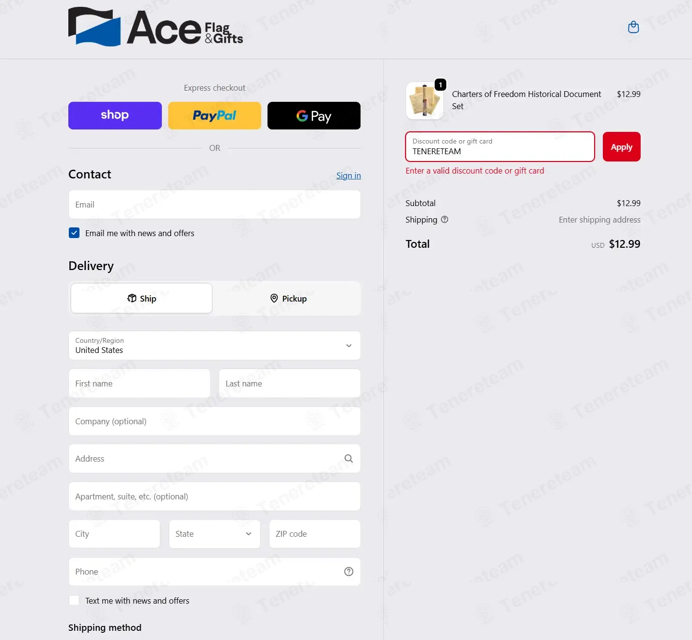 Ace Flag And Visual Promotion coupon code: 10% off with TENERETEAM. Tested and valid as 1 week ago.