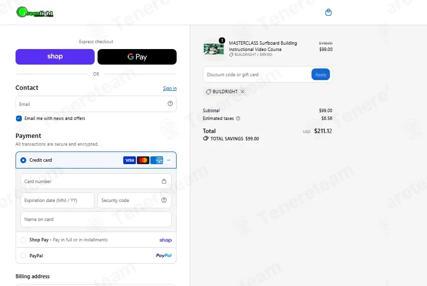 Greenlight Surf Supply coupon code verified as working at checkout