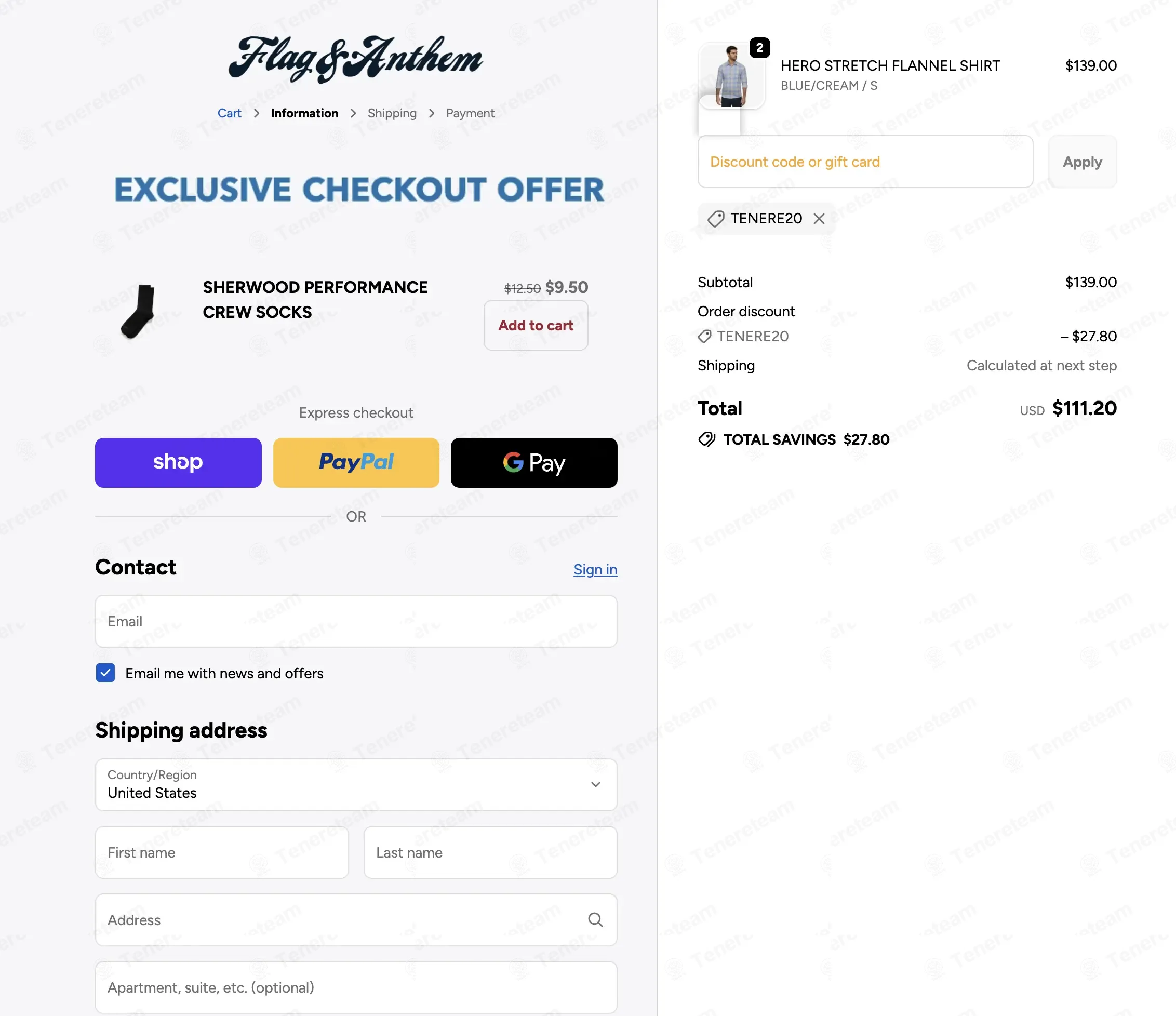 Flag & Anthem coupon code: 20% off with TENERE20. Tested and valid as 1 month ago.