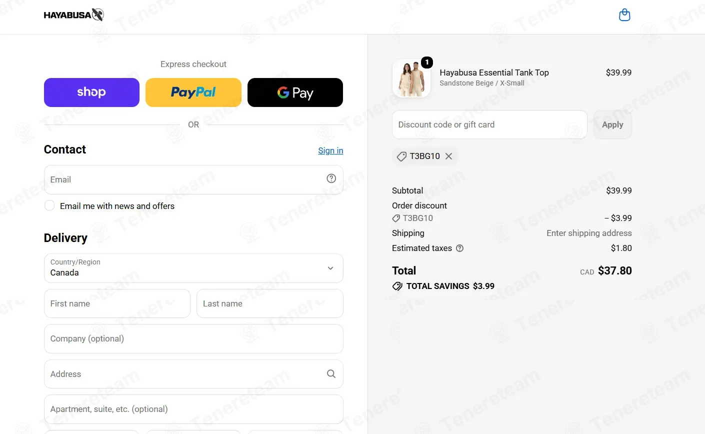 Hayabusa Canada coupon code verified as working at checkout