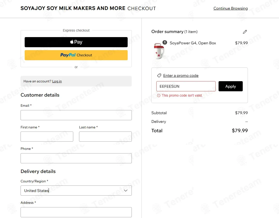 Soy milk coupon code: $43 off with EEFEESUN. Tested and valid as 4 months ago.