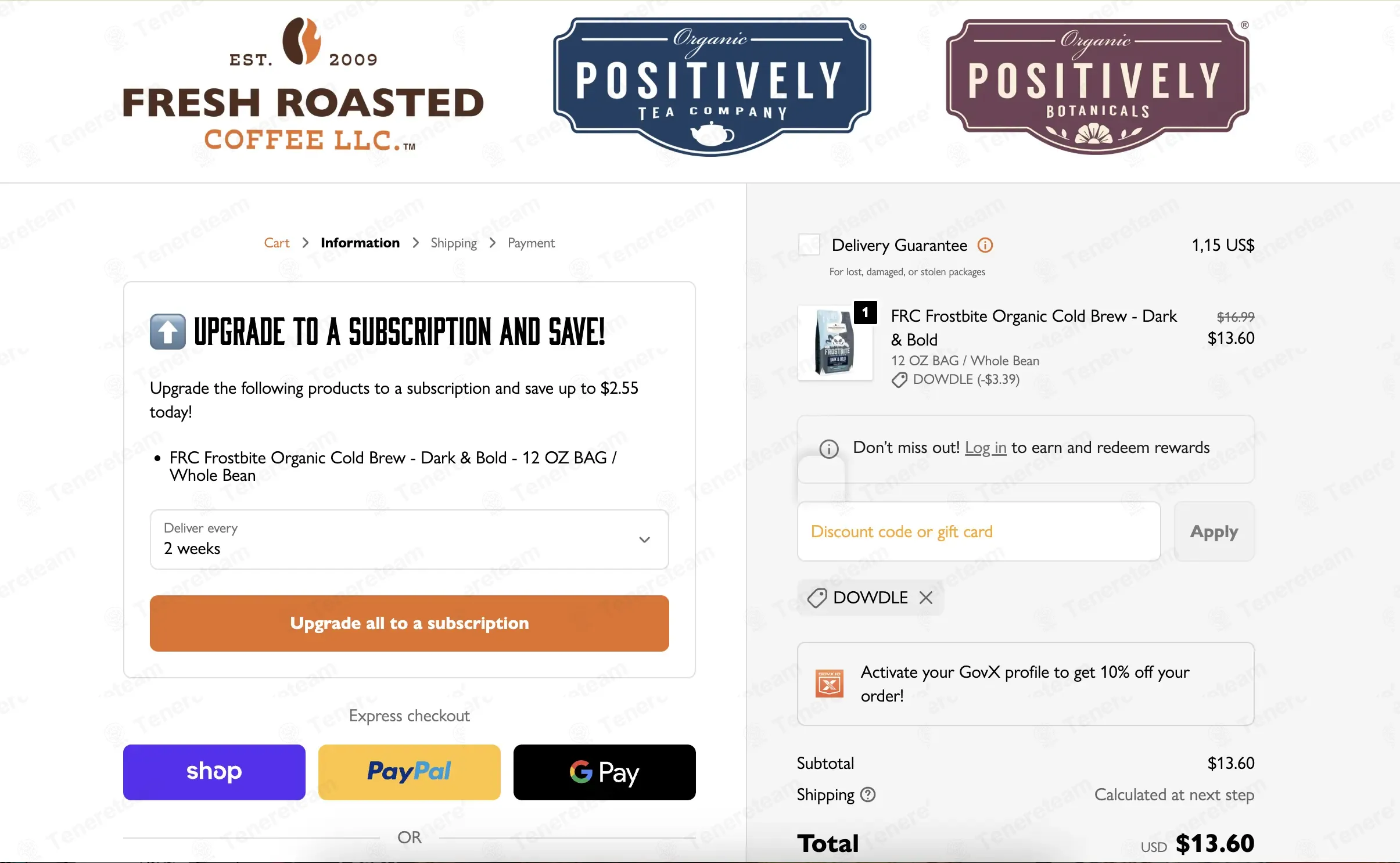 Fresh Roasted Coffee coupon code: 20% off with Dowdle. Tested and valid as 1 week ago.