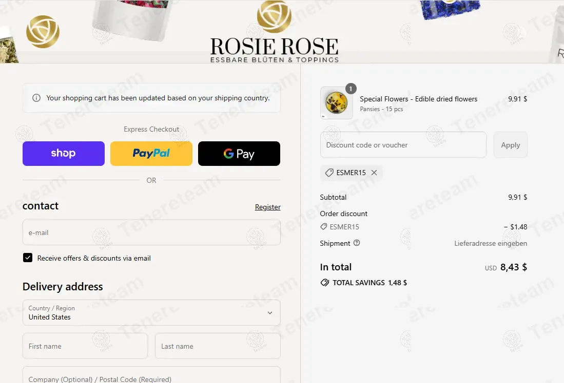 Rosie Rose coupon code: 15% off with ESMER15. Tested and valid as 9 months ago.