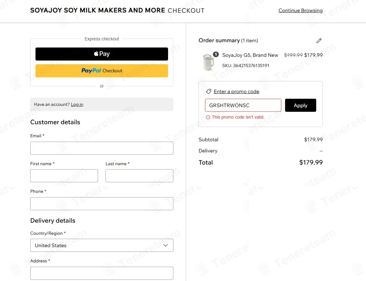Soy milk coupon code: 75% off with GRSHTRWONSC. Tested and valid as 4 months ago.
