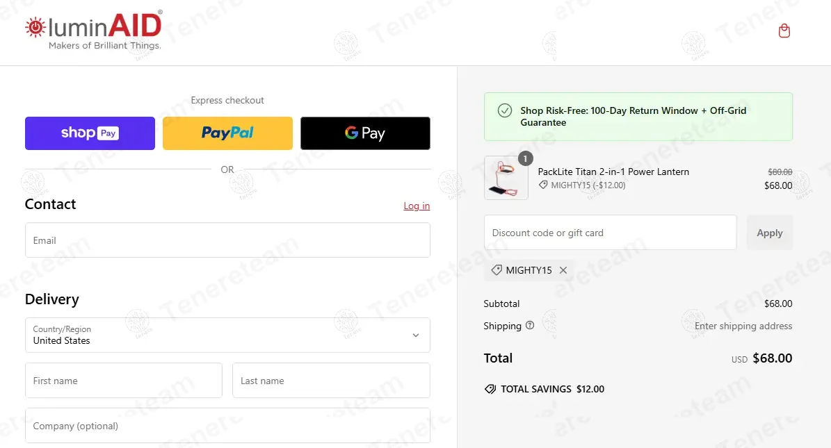 LuminAID coupon code: 15% off with MIGHTY. Tested and valid as 1 year ago.