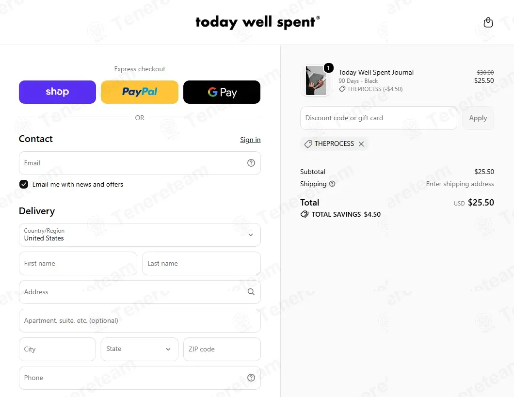 Today Well Spent coupon code: 10% off with THEPROCESS. Tested and valid as 2 weeks ago.