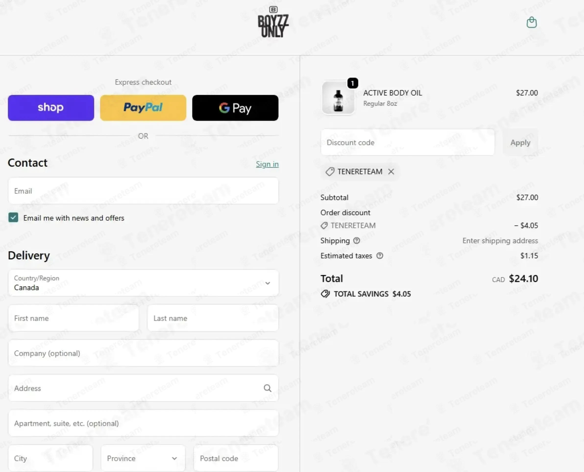 Boyzz Only coupon code: 15% off with TENERETEAM. Tested and valid as 1 month ago.