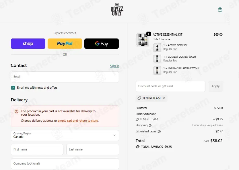 Boyzz Only coupon code: 15% off with TENERETEAM. Tested and valid as 1 month ago.