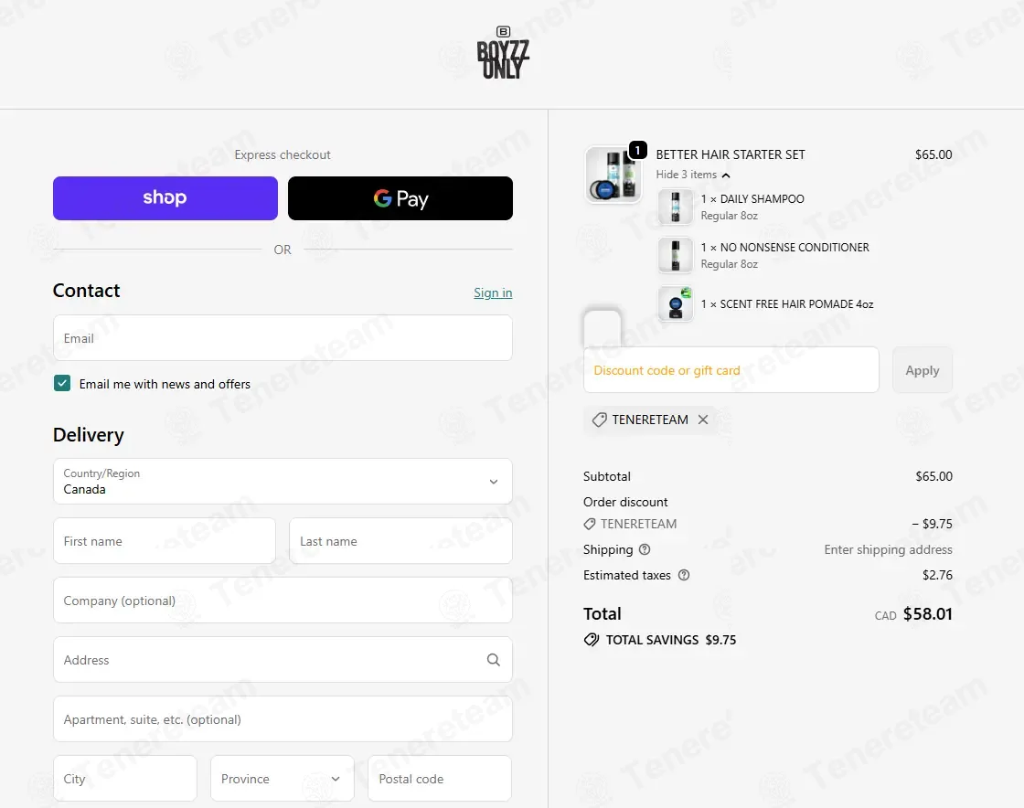 Boyzz Only coupon code: 15% off with TENERETEAM. Tested and valid as 1 month ago.