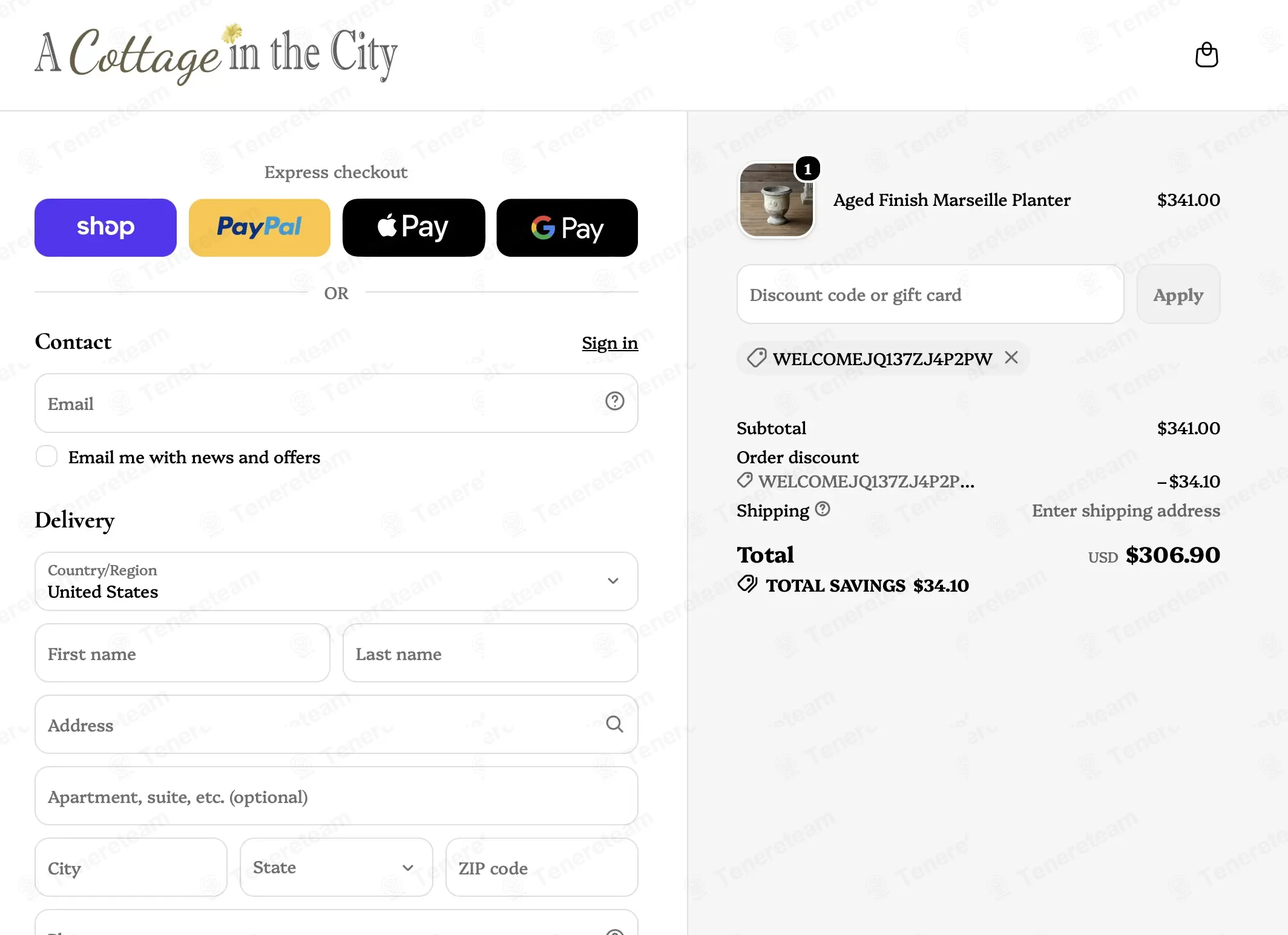 A Cottage in the City coupon code: 10% off with WELCOMEJQ137ZJ4P2PW. Tested and valid as 2 weeks ago.