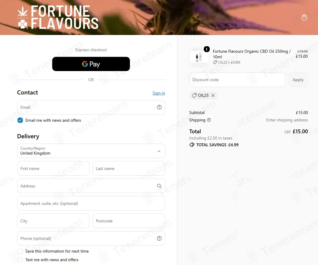 Fortune Flavours Shop coupon code: 25% off with OIL25. Tested and valid as 1 week ago.