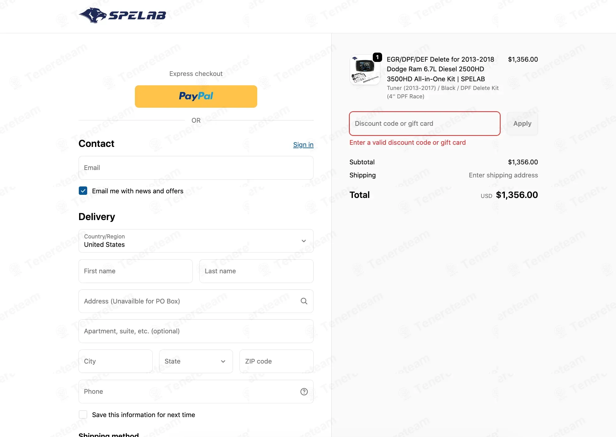 SPELAB Auto Parts coupon code: 15% off with tenere. Tested and valid as 1 week ago.