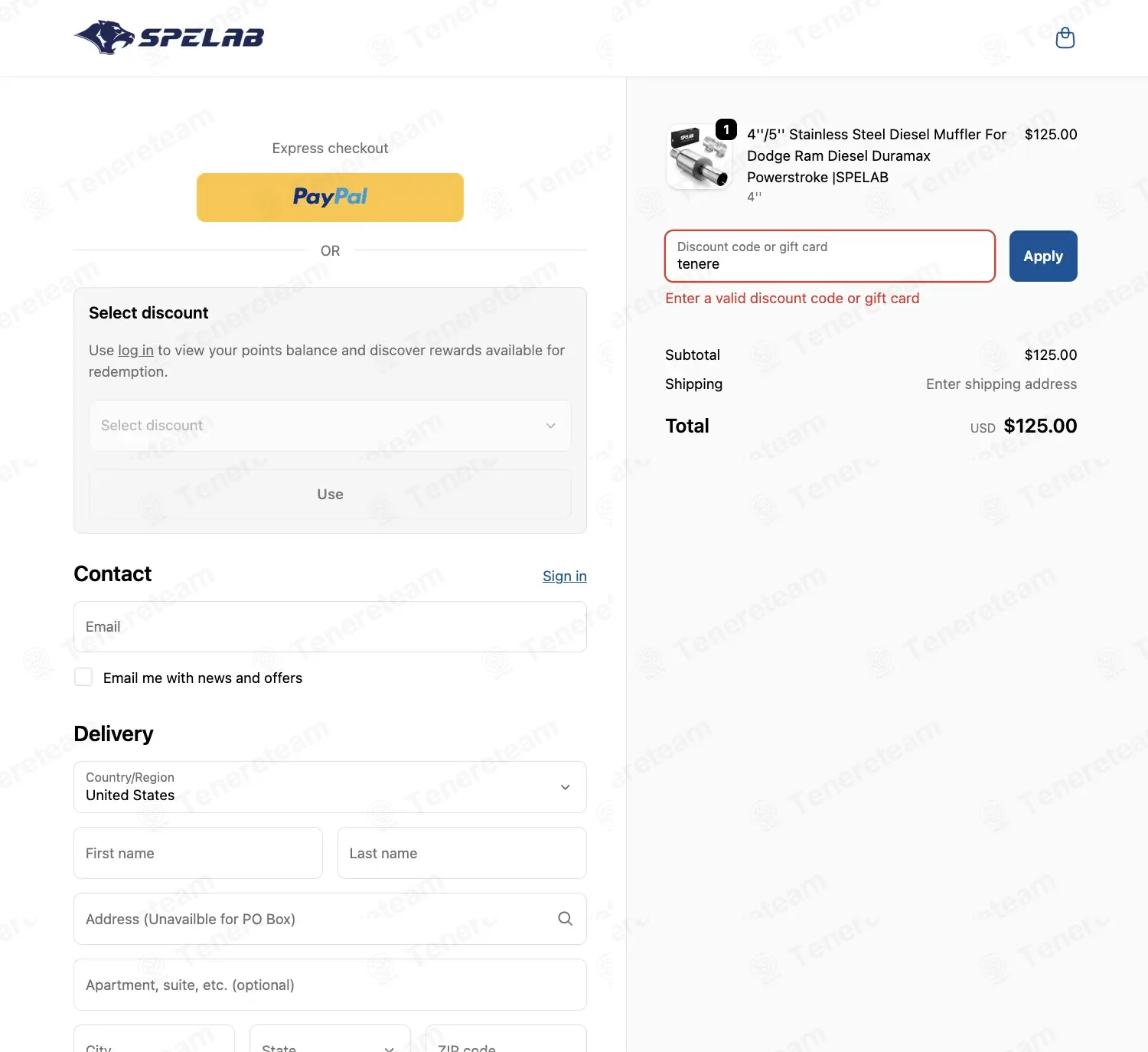 SPELAB Auto Parts coupon code: 15% off with tenere. Tested and valid as 1 week ago.