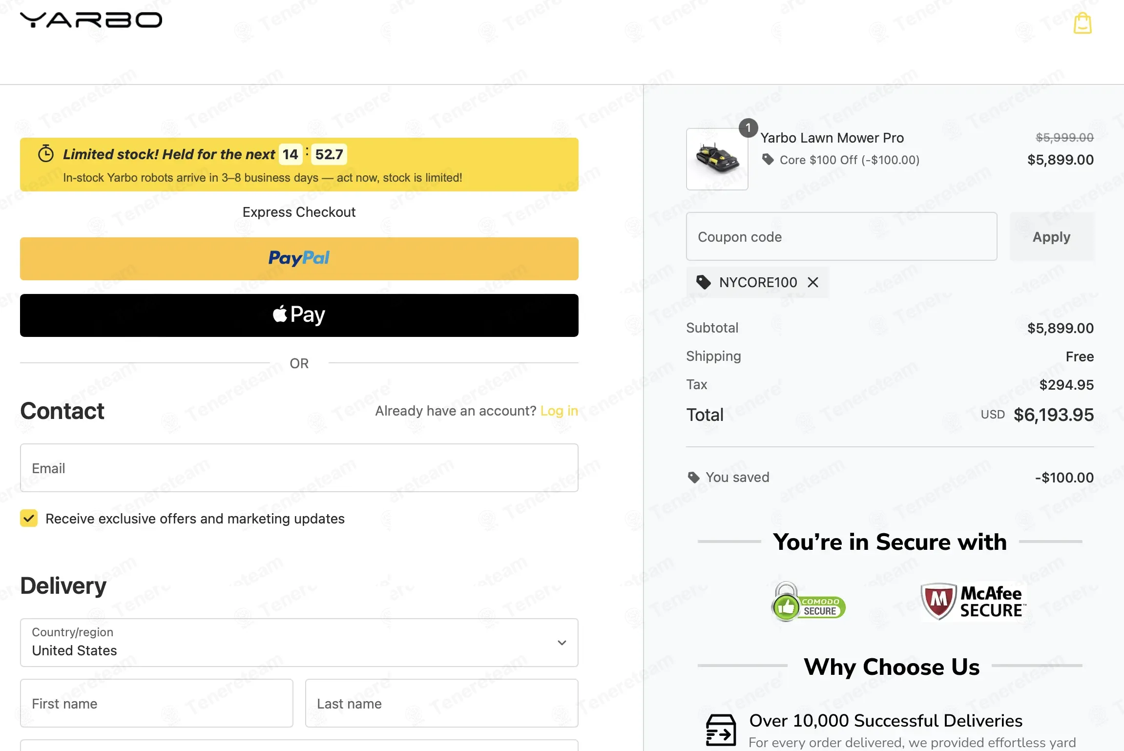 Yarbo coupon code: $100 off with NYCORE100. Tested and valid as 4 weeks ago.