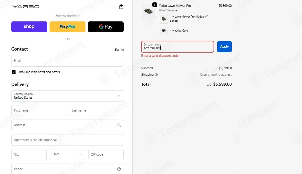 Yarbo coupon code: $100 off with NYCORE100. Tested and valid as 4 weeks ago.