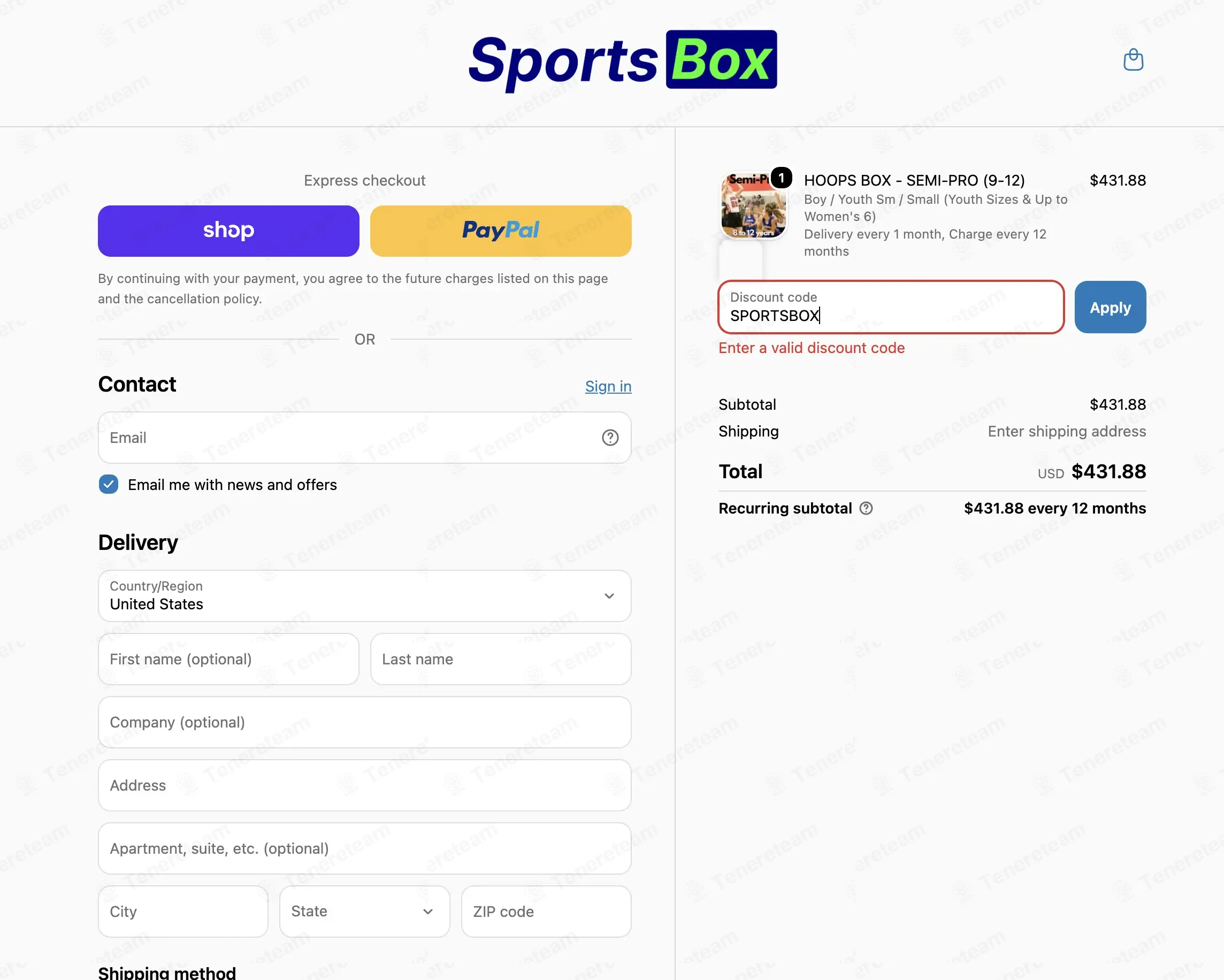 Sports Box coupon code: $10 off with SPORTSBOX. Tested and valid as 1 month ago.