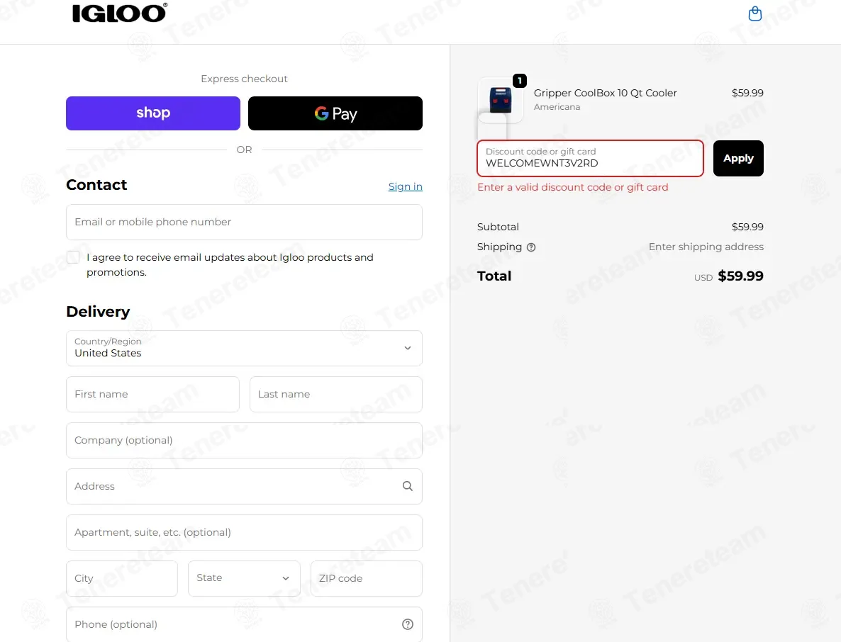 Igloo Coolers coupon code: 10% off with WELCOMEWNT3V2RD. Tested and valid as 2 months ago.