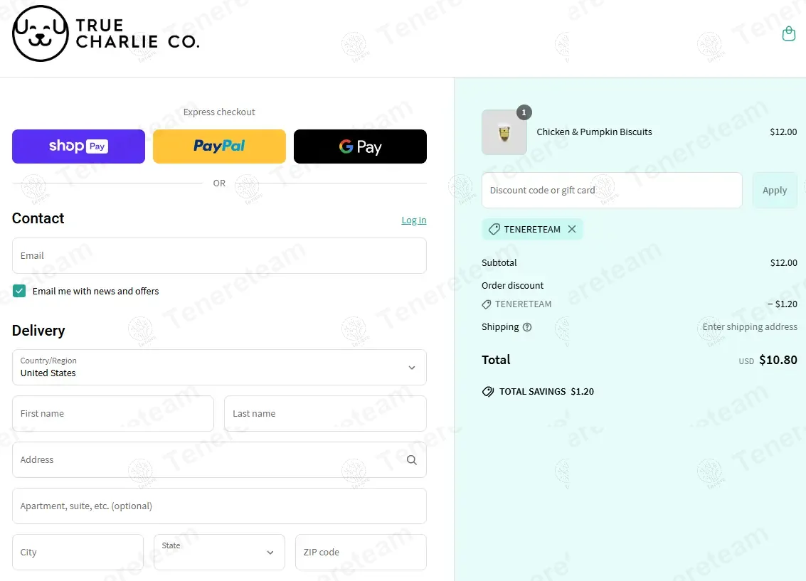 True Charlie Co coupon code: 10% off with TENERETEAM. Tested and valid as 1 week ago.