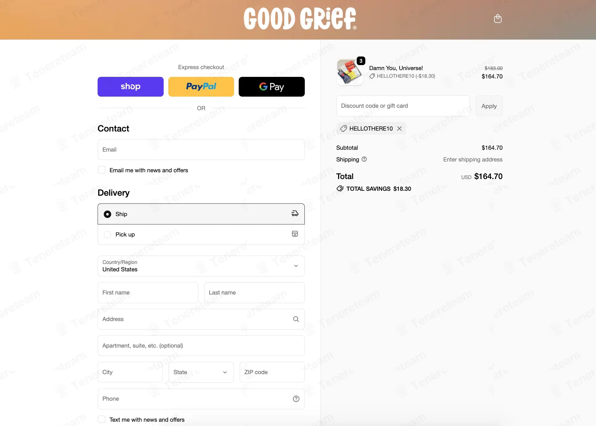 Shop Good Grief coupon code: 10% off with HELLOTHERE10. Tested and valid as 2 weeks ago.