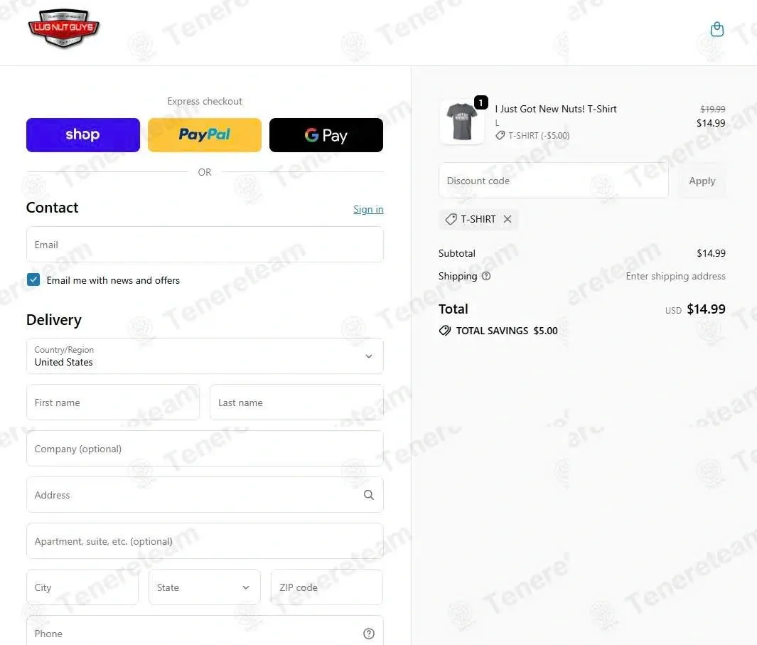 Lug Nut Guys coupon code: $5 off with T-SHIRT. Tested and valid as 2 months ago.
