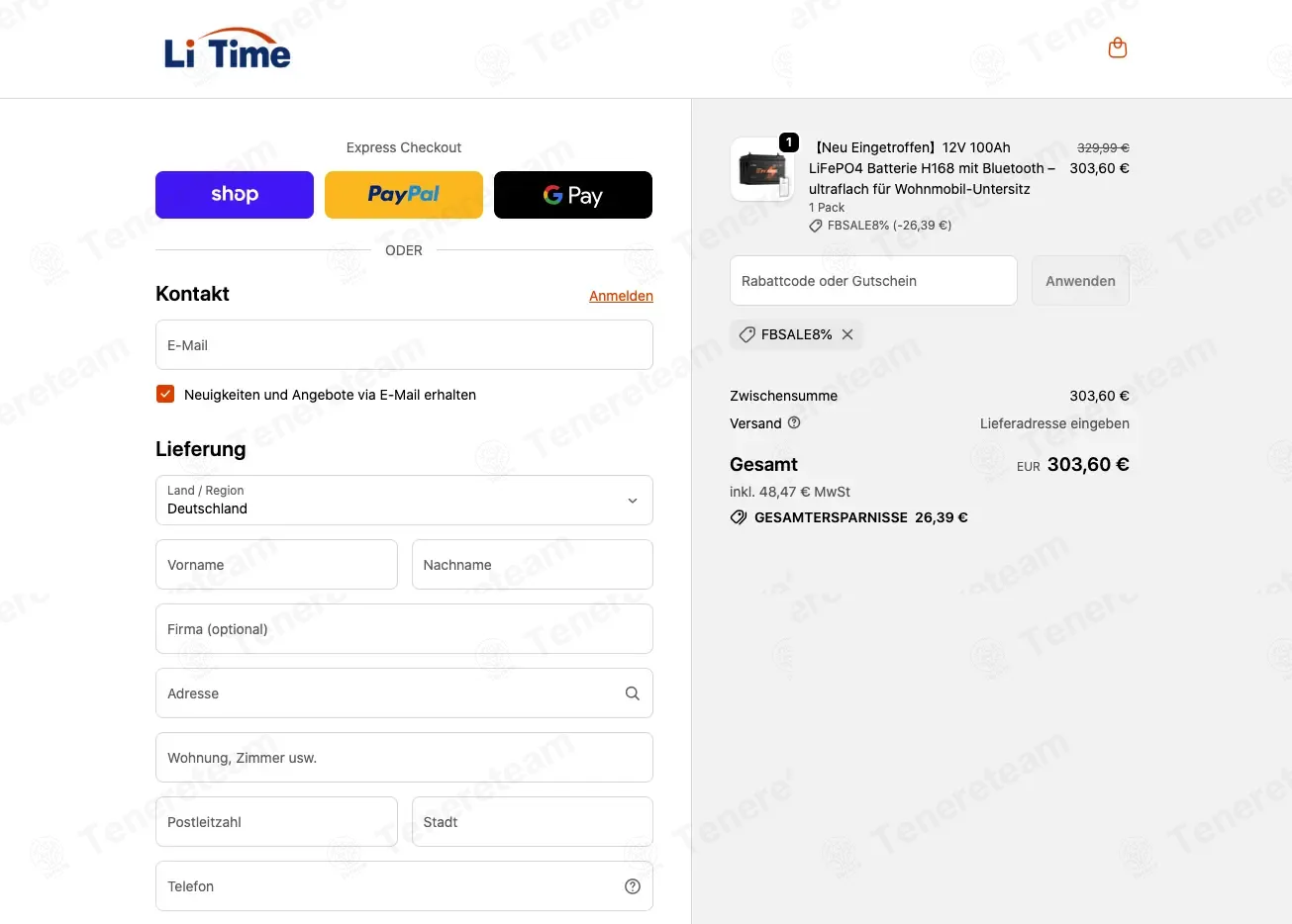LiTime DE coupon code: 8% off with FBSALE8%. Tested and valid as 2 weeks ago.