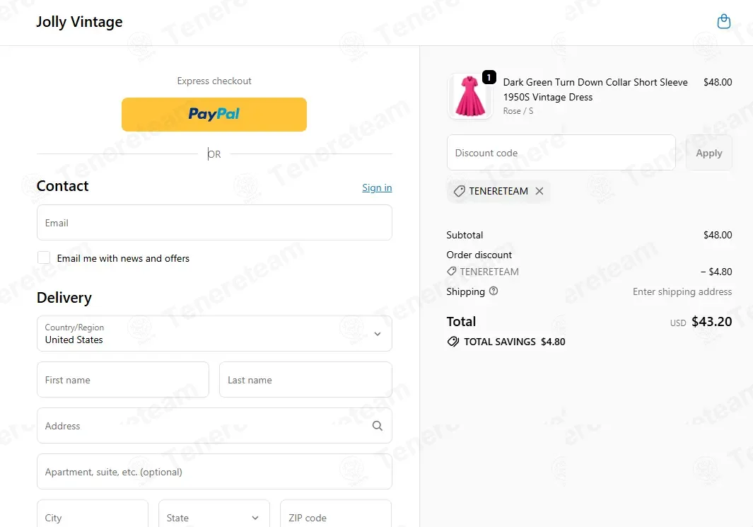 Jolly Vintage coupon code: 10% off with TENERETEAM. Tested and valid as 1 week ago.