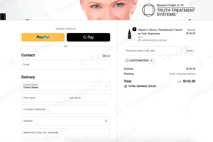 Truth Treatments coupon code: 35% off with LASTCHANCE35. Tested and valid as 2 months ago.