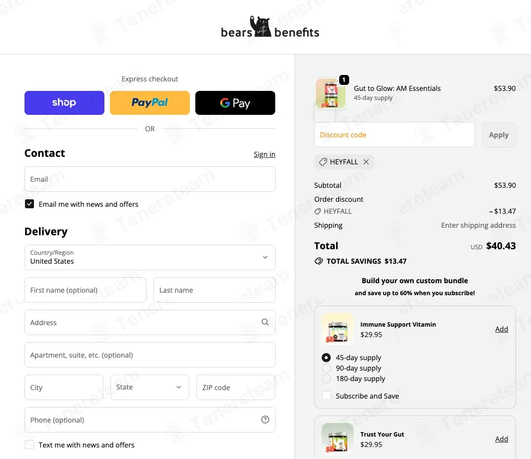 Bears with Benefits US coupon code: 25% off with HEYFALL. Tested and valid as 1 month ago.