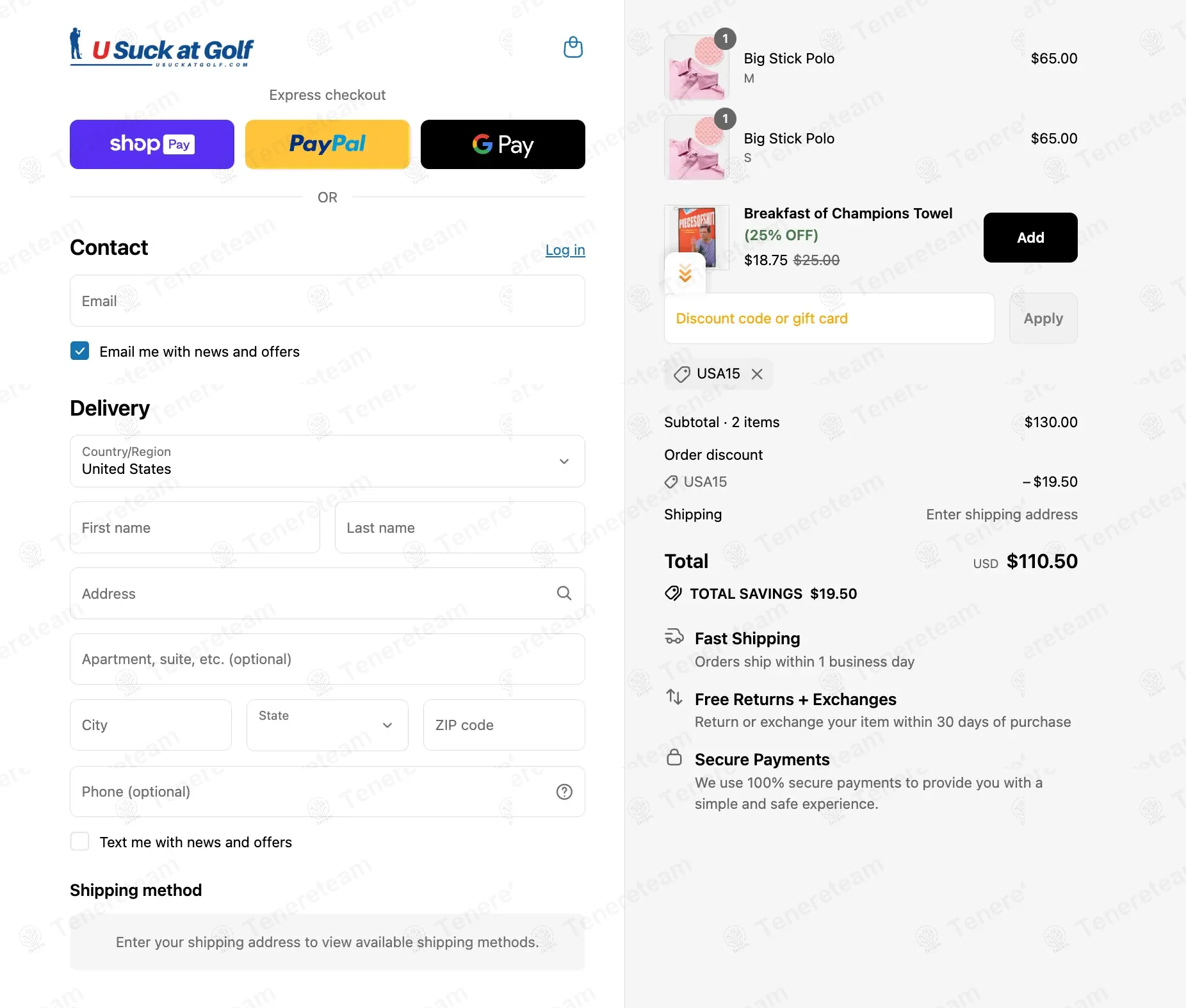 U Suck At Golf coupon code: 15% off with USA15. Tested and valid as 11 months ago.