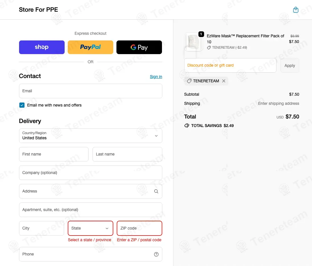 Store For PPE apply coupon code