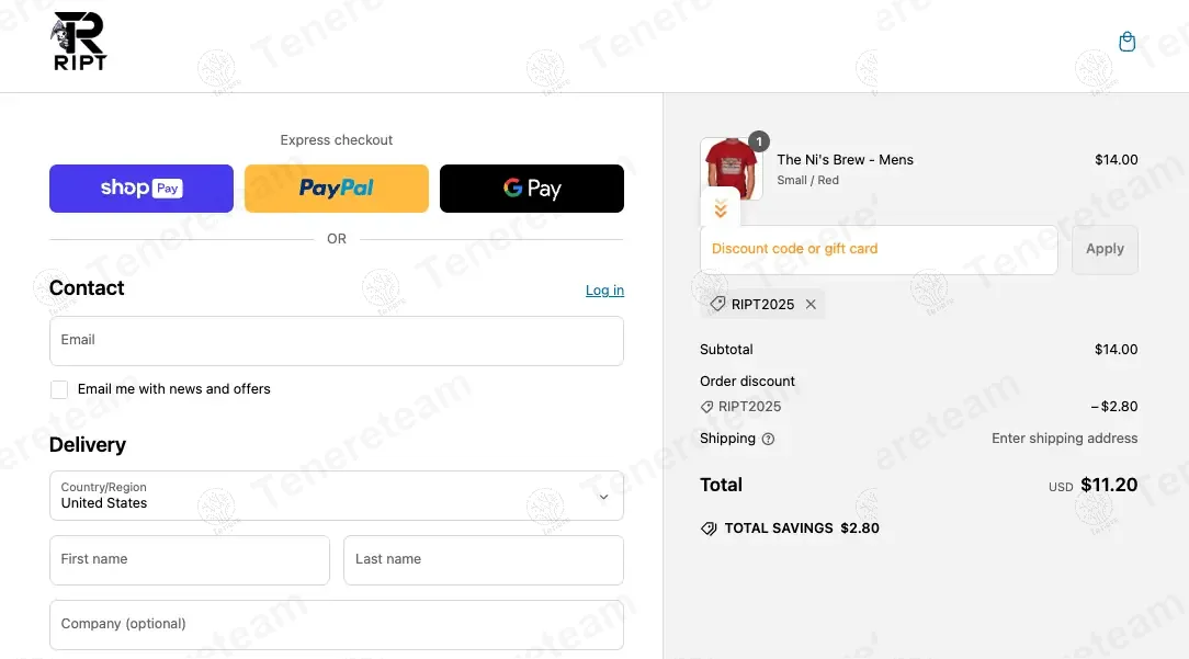 RIPT Apparel coupon code: 20% off with RIPT2025. Tested and valid as 1 year ago.
