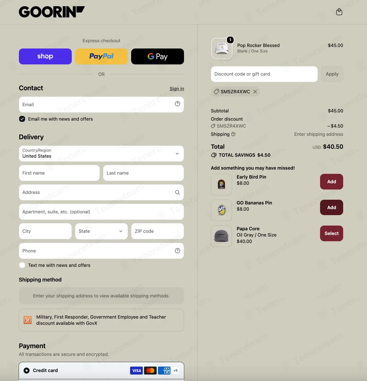 Goorin Brothers coupon code: 10% off with SMSZR4XWC. Tested and valid as 2 weeks ago.