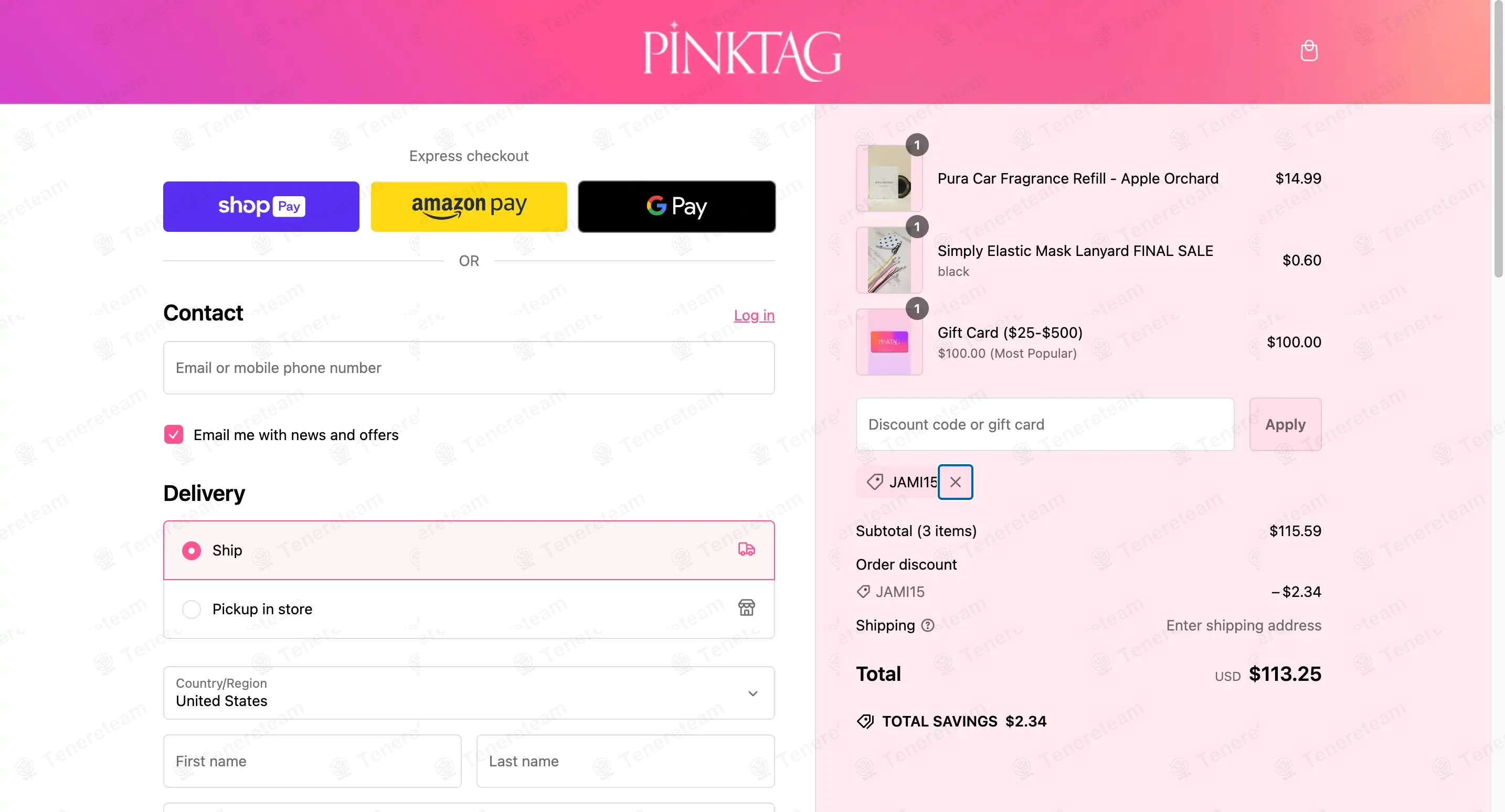 Pink Tag coupon code: 15% off with JAMI15. Tested and valid as 1 year ago.