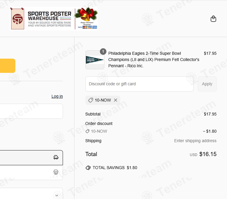 Sports Poster Warehouse coupon code: 10% off with 10-NOW. Tested and valid as 9 months ago.