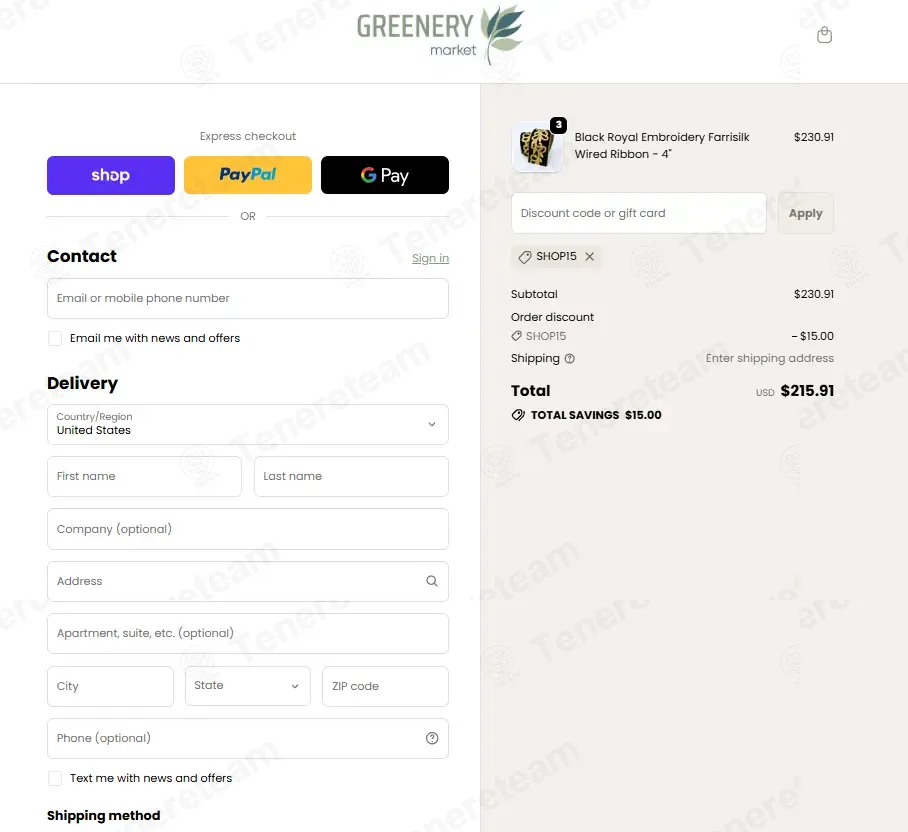Greenery Market coupon code: $15 off with SHOP15. Tested and valid as 3 months ago.
