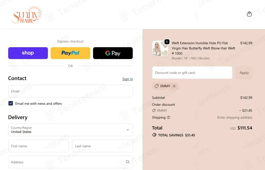 Sunny Hair Extensions coupon code: 22% off with JIMMY. Tested and valid as 4 months ago.