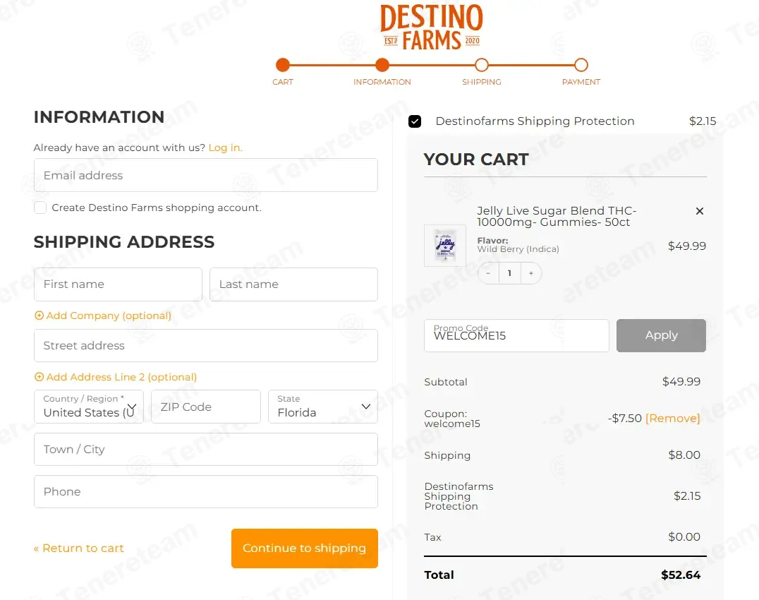 Destino Farms coupon code: 15% off with WELCOME15. Tested and valid as 1 month ago.
