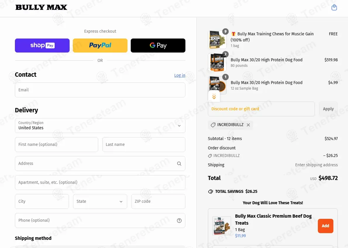 Bully Max Shop coupon code: 5% off with INCREDIBULLZ. Tested and valid as 1 year ago.