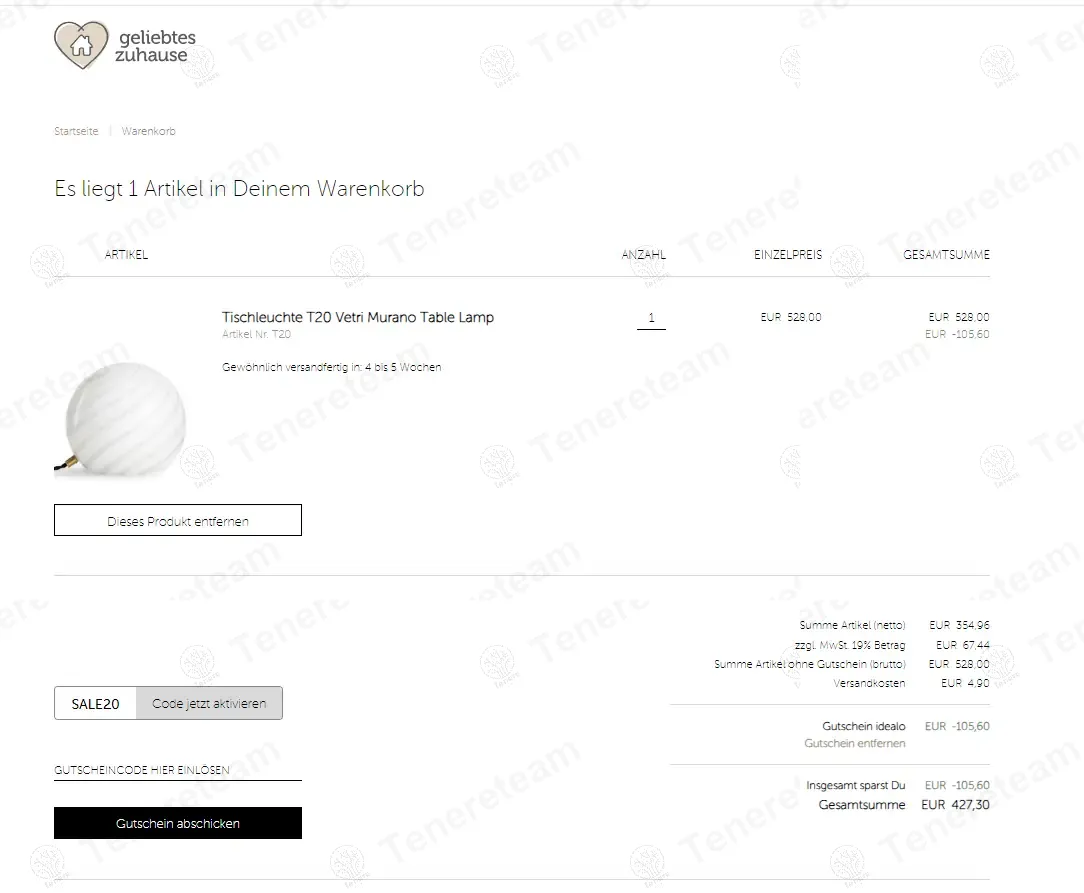 Geliebtes Zuhause coupon code: 20% off with SALE20. Tested and valid as 1 year ago.
