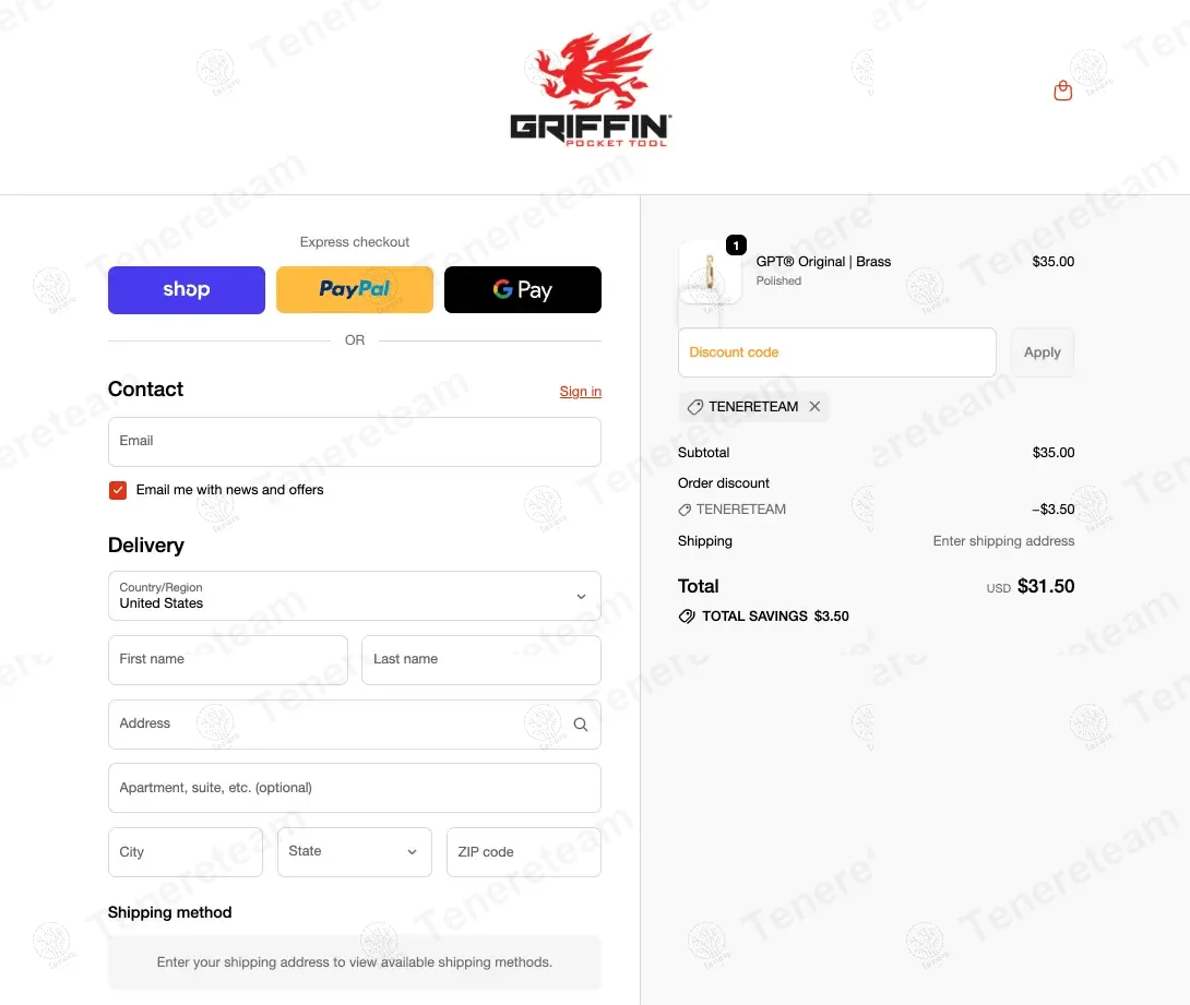 Griffin Pocket Tool coupon code: 10% off with TENERETEAM. Tested and valid as 9 months ago.