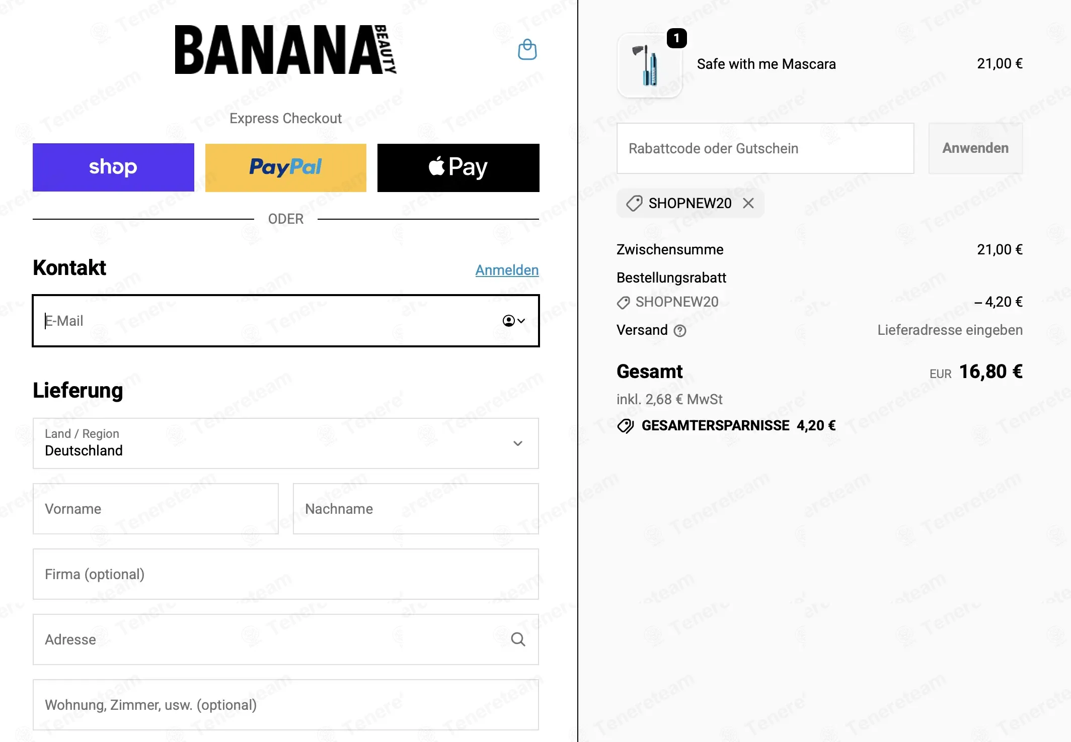 Banana Beauty DE coupon code: 20% off with shopnew20. Tested and valid as 2 months ago.