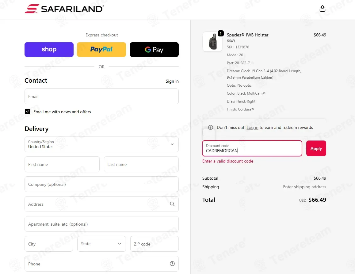 Safariland coupon code: 20% off with CADREMORGAN. Tested and valid as 2 months ago.