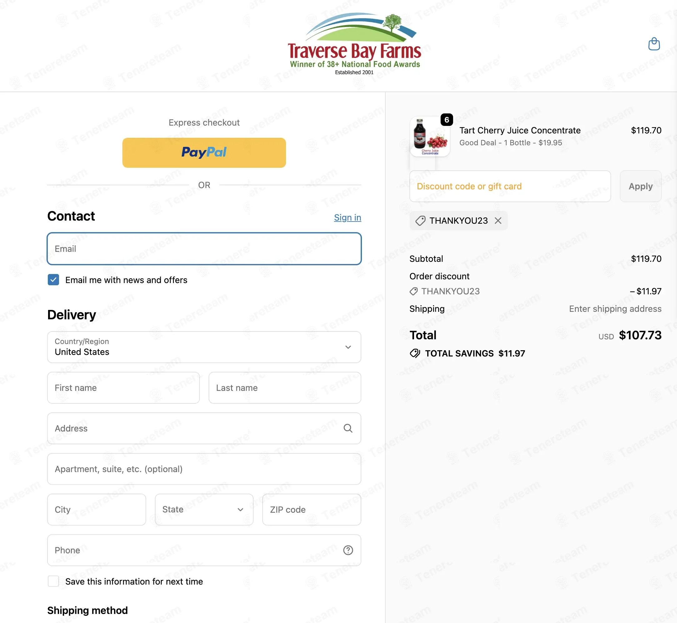 Traverse Bay Farms coupon code: 10% off with THANKYOU23. Tested and valid as 1 day ago.